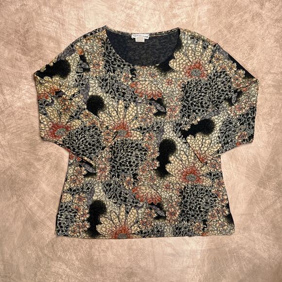 Vintage 90s Notations Floral Metallic Mesh Top 3/4 Sleeve Multicolor Fairy Boho - Picture 7 of 7